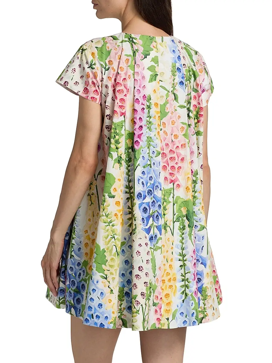 Oscar de la Renta Women's Foxgloves-Print Stretch-Cotton Poplin Minidress | Thumbnail 5 Oscar de la Renta Women's Foxgloves-Print Stretch-Cotton Poplin Minidress | Thumbnail 5