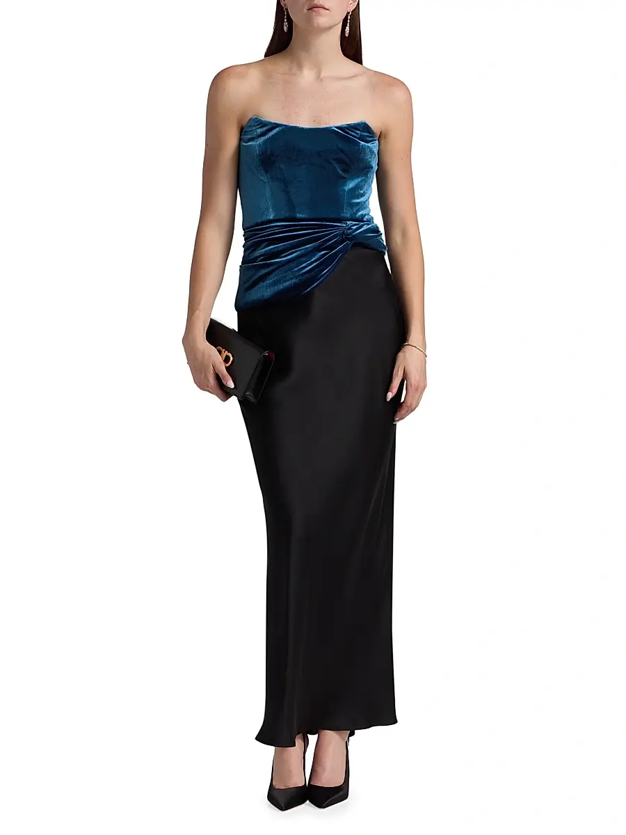 BCBGMAXAZRIA Women's Velvet Twist-Hem Bustier | Thumbnail 2