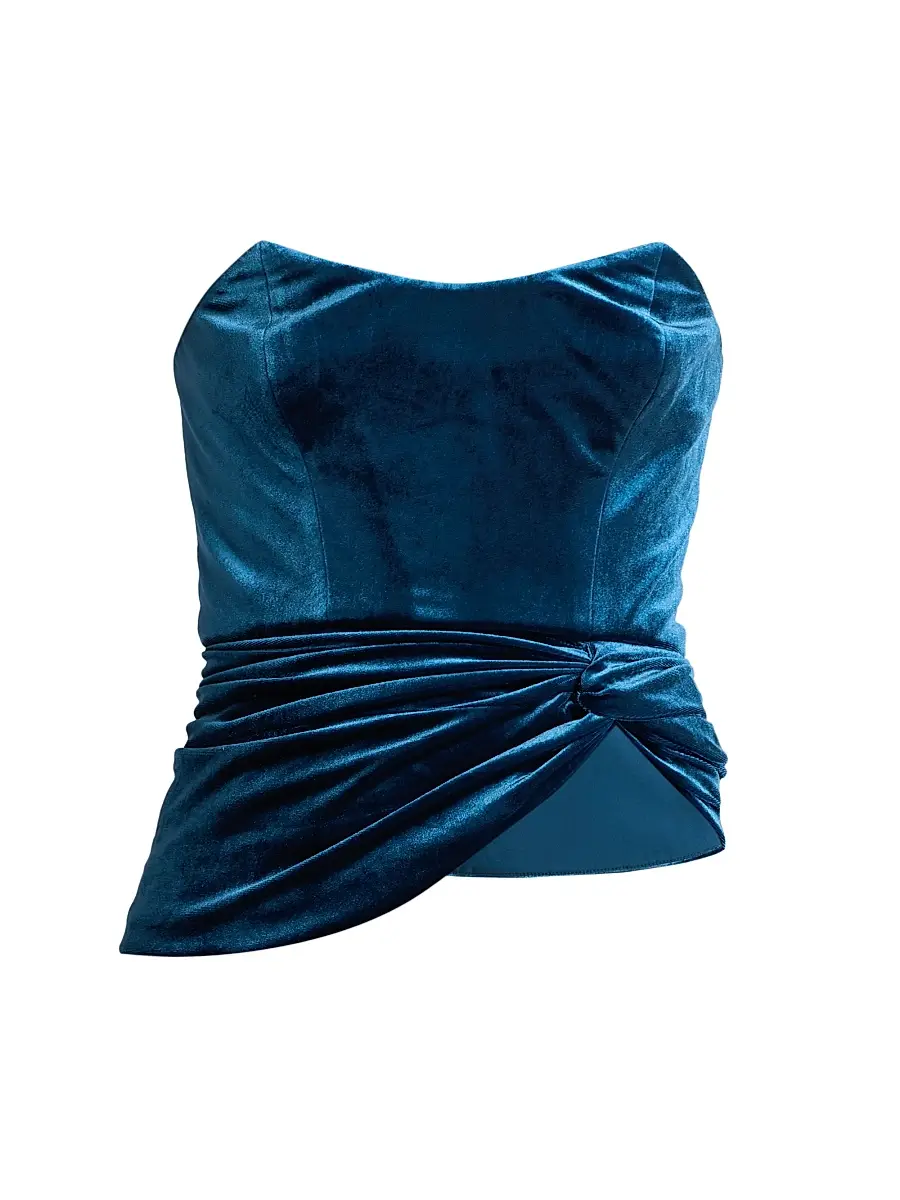 BCBGMAXAZRIA Women's Velvet Twist-Hem Bustier - Sky Captain | Image 1 BCBGMAXAZRIA Women's Velvet Twist-Hem Bustier - Sky Captain | Image 1