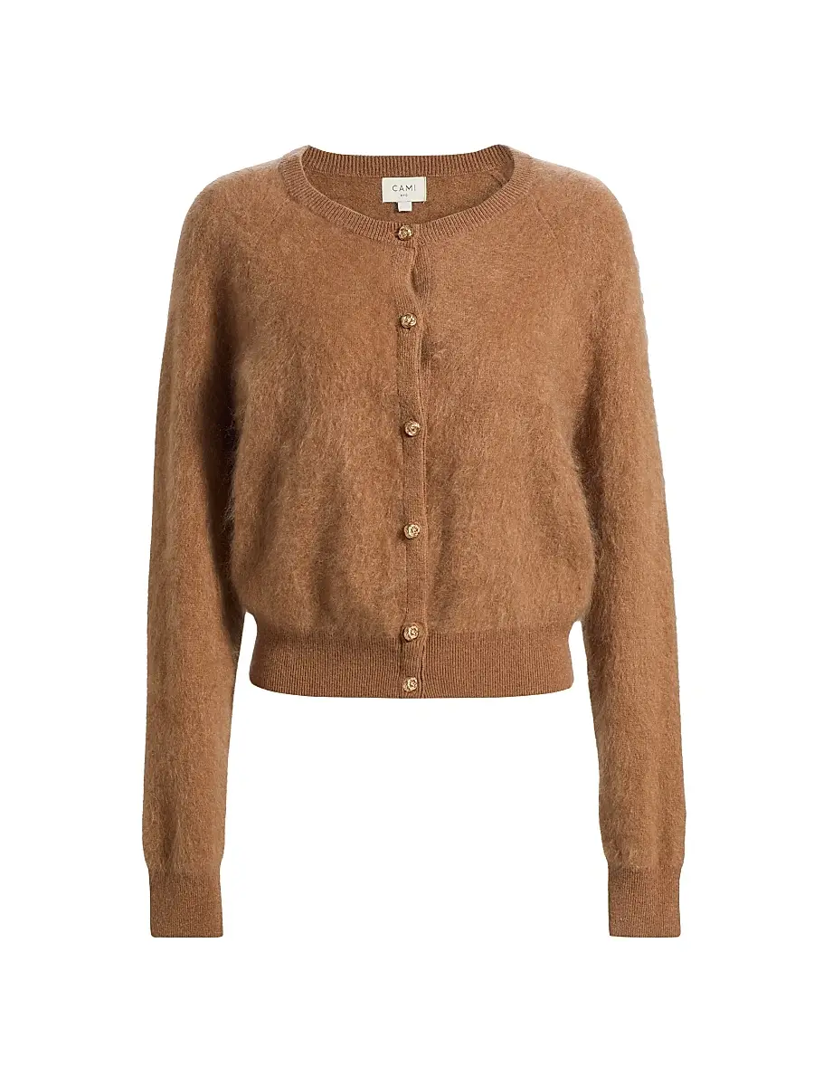 Cami NYC Women's Dorian Cashmere Crewneck Cardigan - Caramel | Image 1 Cami NYC Women's Dorian Cashmere Crewneck Cardigan - Caramel | Image 1