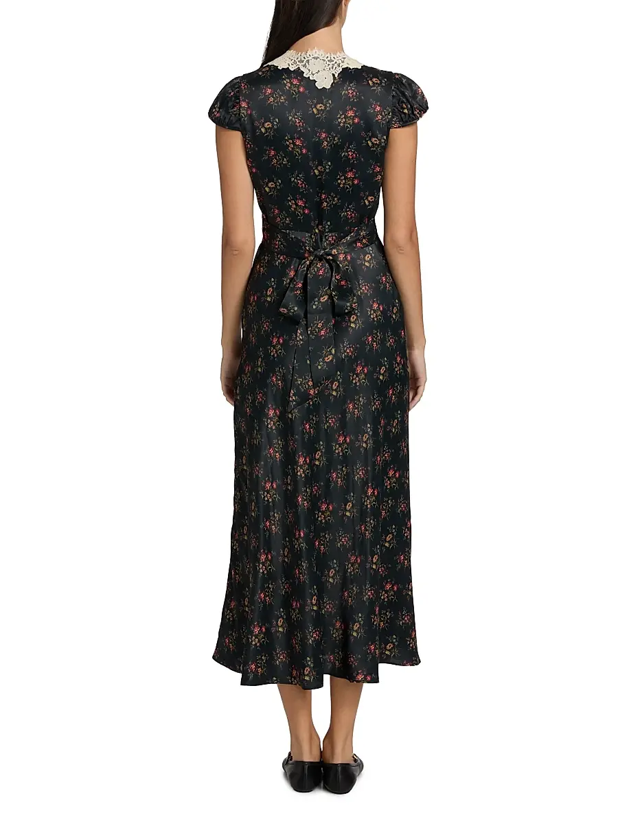 DÔEN Women's Coraline Lace-Trim Floral Satin Midi-Dress - Fleur Du Palais | Thumbnail 5