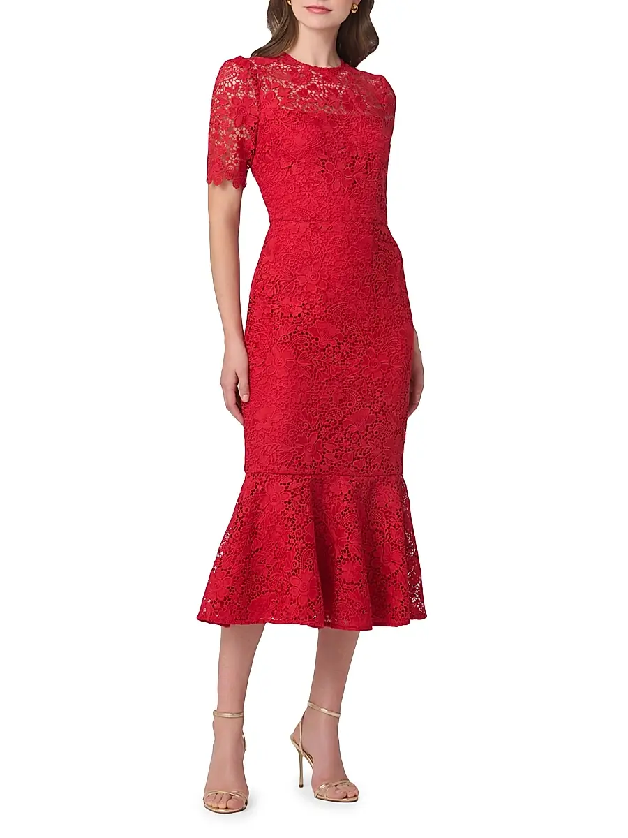 Shoshanna Women's Darcy Floral Lace Midi-Dress | Thumbnail 2 Shoshanna Women's Darcy Floral Lace Midi-Dress | Thumbnail 2