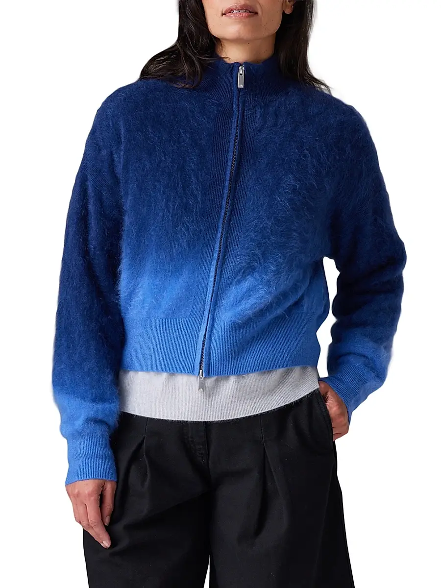 COLORUSH Women's Brushed Cashmere Dip-Dye Zip Jacket