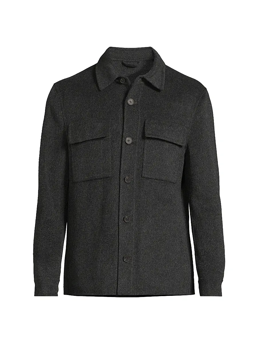 Reiss Men's Net Wool-Blend Overshirt - Charcoal Grey | Image 1 Reiss Men's Net Wool-Blend Overshirt - Charcoal Grey | Image 1