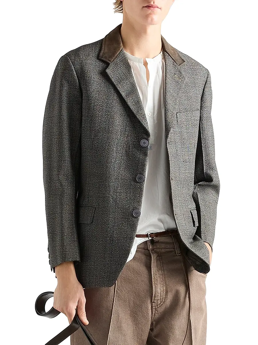 Prada Men's Single-Breasted Wool Jacket - Grey | Thumbnail 2