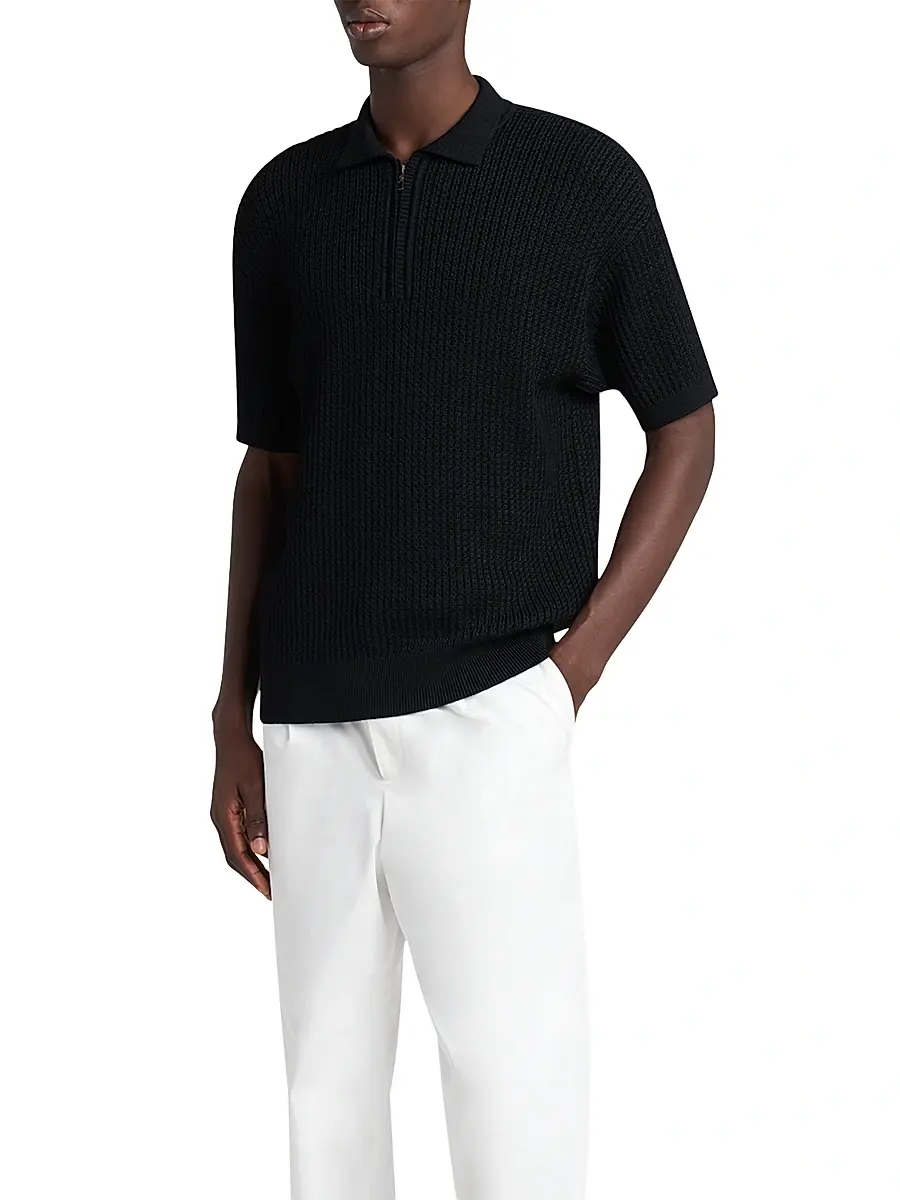 Giorgio Armani Men's Ribbed-Knit Quarter-Zip Polo Sweater - Black | Thumbnail 3 Giorgio Armani Men's Ribbed-Knit Quarter-Zip Polo Sweater - Black | Thumbnail 3