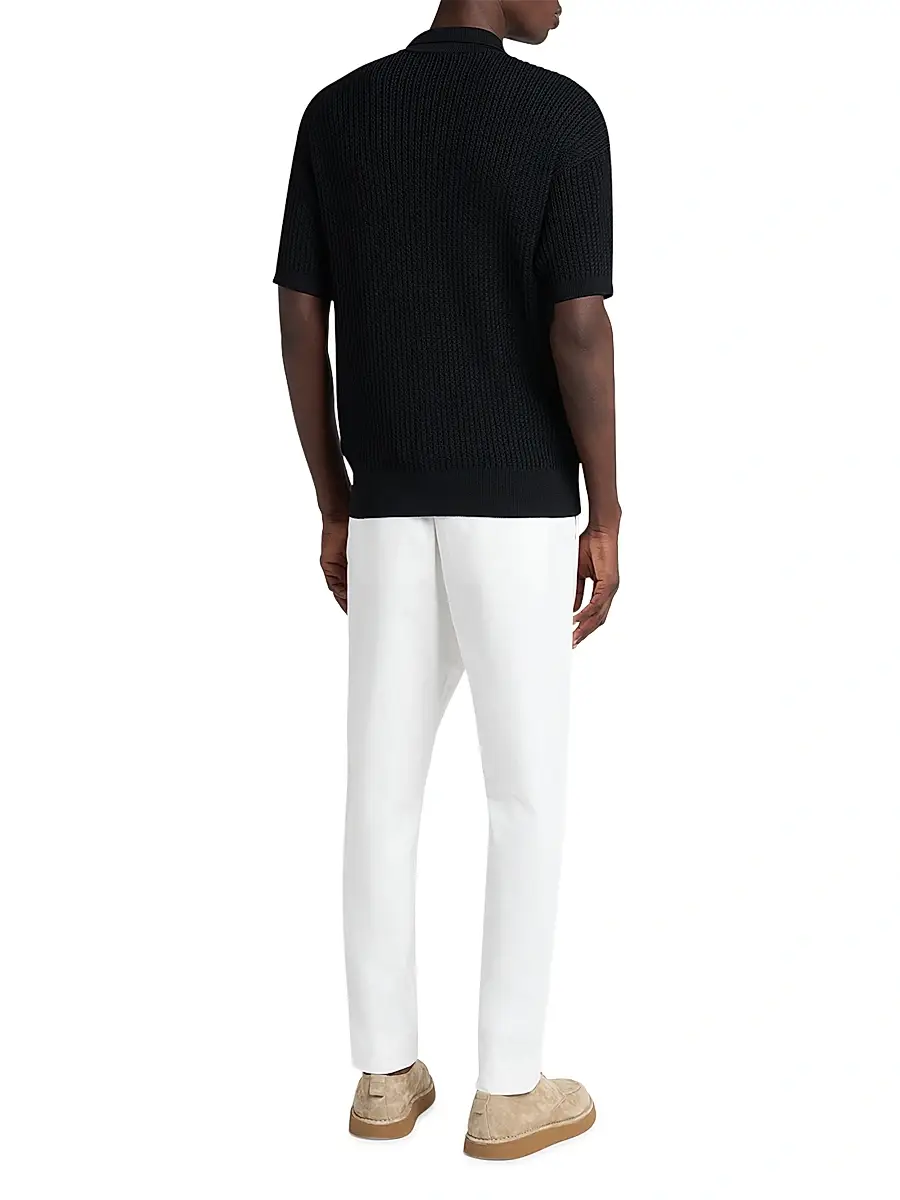 Giorgio Armani Men's Ribbed-Knit Quarter-Zip Polo Sweater - Black | Thumbnail 4 Giorgio Armani Men's Ribbed-Knit Quarter-Zip Polo Sweater - Black | Thumbnail 4
