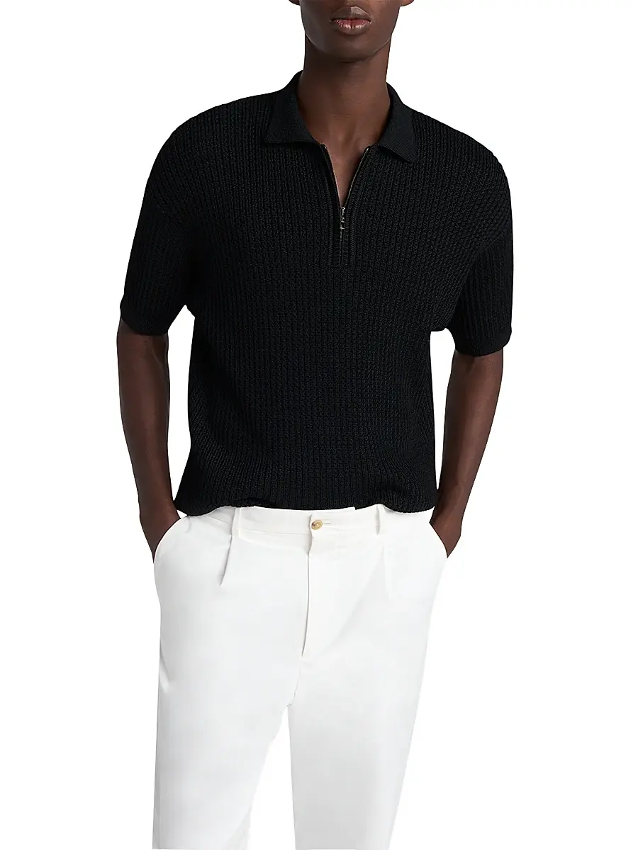 Giorgio Armani Men's Ribbed-Knit Quarter-Zip Polo Sweater - Black | Thumbnail 5 Giorgio Armani Men's Ribbed-Knit Quarter-Zip Polo Sweater - Black | Thumbnail 5