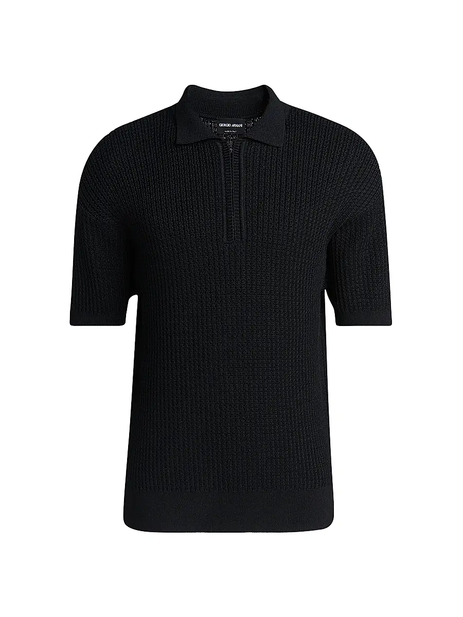 Men's Ribbed-Knit Quarter-Zip Polo Sweater - Black Men's Ribbed-Knit Quarter-Zip Polo Sweater - Black
