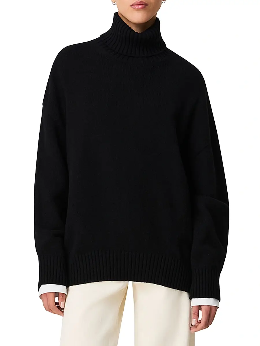 Another Tomorrow Women's Oversized Luxe Turtleneck - Black | Thumbnail 2 Another Tomorrow Women's Oversized Luxe Turtleneck - Black | Thumbnail 2