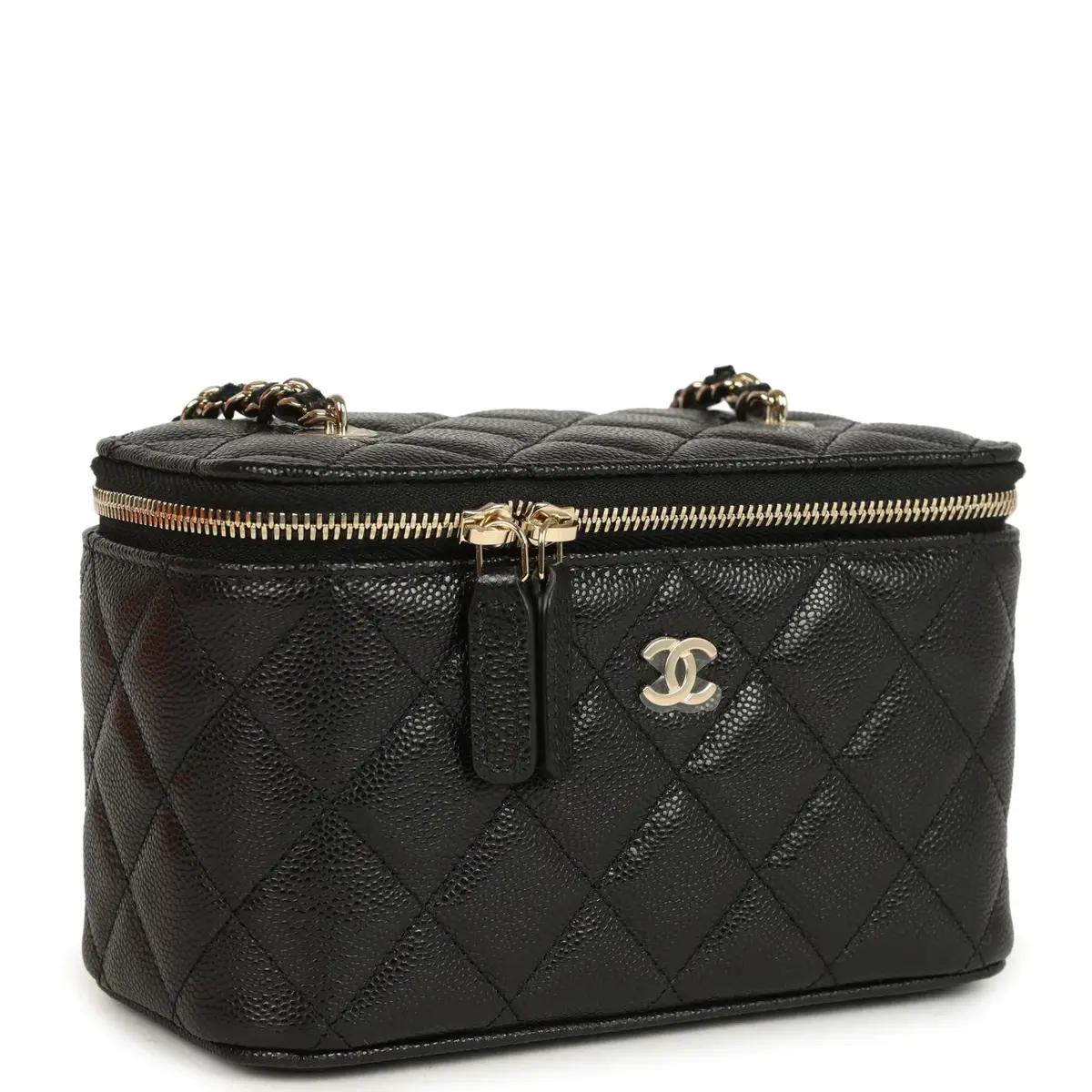 Chanel Chanel Small Classic Vanity Case Black Shiny Caviar Light Gold Hardware | Thumbnail 2