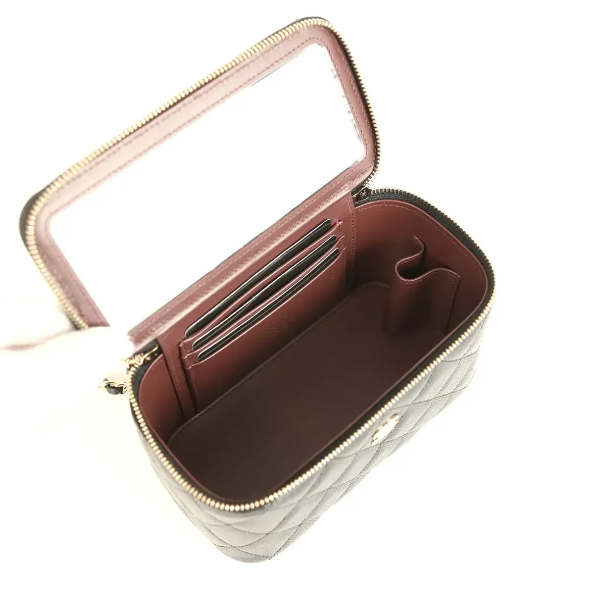 Chanel Chanel Small Classic Vanity Case Black Shiny Caviar Light Gold Hardware | Thumbnail 8
