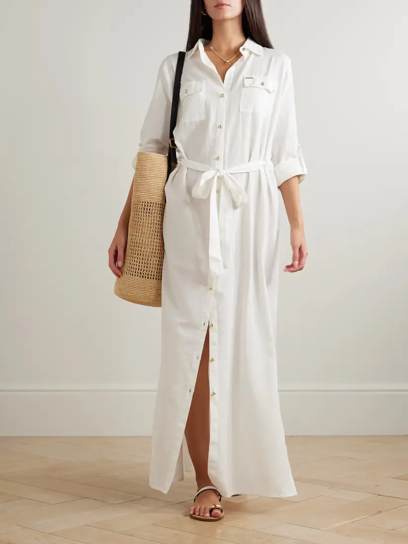 Melissa Odabash Darcy Belted Cotton And Linen-blend Maxi Shirt Dress | Thumbnail 2