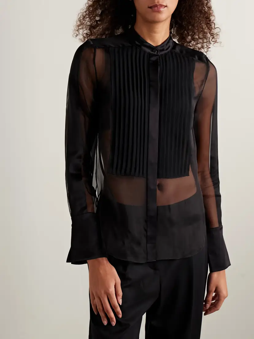 TWP Peyton Pintucked Silk-organza And Satin Blouse | Thumbnail 3