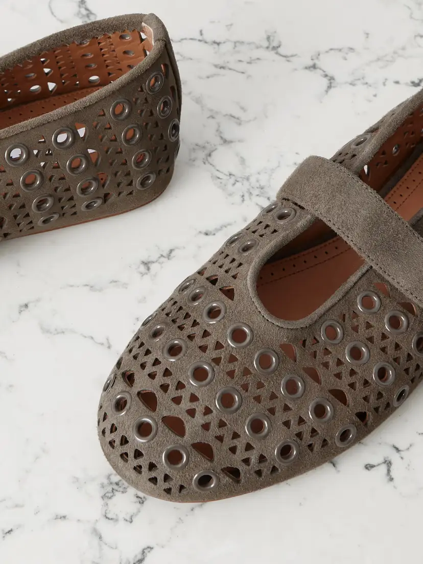 Alaïa Eyelet-embellished Perforated Suede Ballet Flats | Thumbnail 4 Alaïa Eyelet-embellished Perforated Suede Ballet Flats | Thumbnail 4