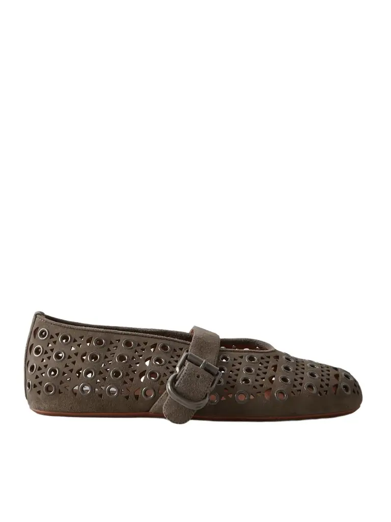 Eyelet-embellished Perforated Suede Ballet Flats Eyelet-embellished Perforated Suede Ballet Flats