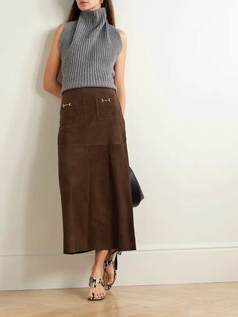 Rixo Edwina Embellished Paneled Suede Midi Skirt | Thumbnail 2 Rixo Edwina Embellished Paneled Suede Midi Skirt | Thumbnail 2