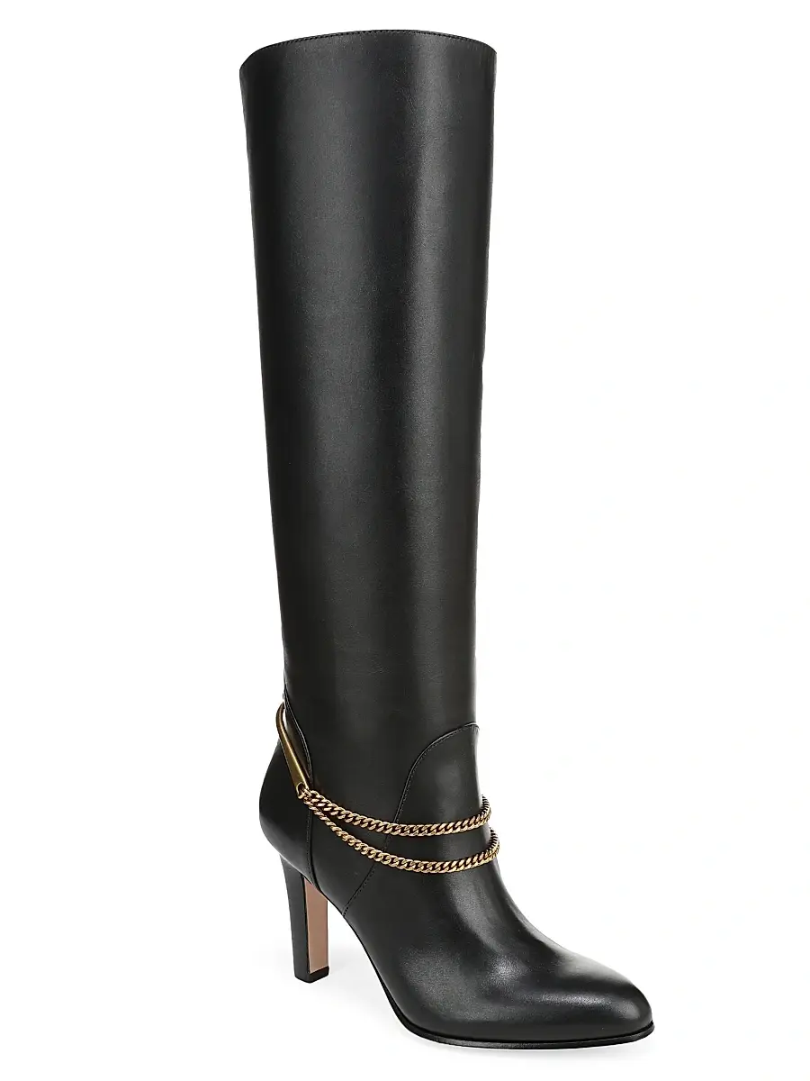 Veronica Beard Women's Tarian Leather Chain Pull-On Tall Boots | Thumbnail 2 Veronica Beard Women's Tarian Leather Chain Pull-On Tall Boots | Thumbnail 2