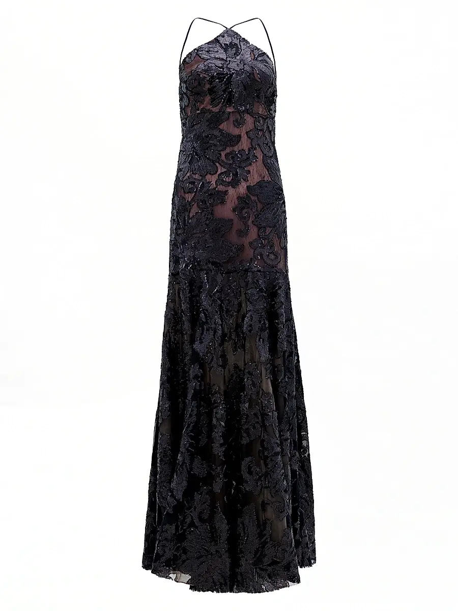 Silvia Tcherassi Women's Lottise Floral-Sequined Halter Gown - Black | Image 1 Silvia Tcherassi Women's Lottise Floral-Sequined Halter Gown - Black | Image 1