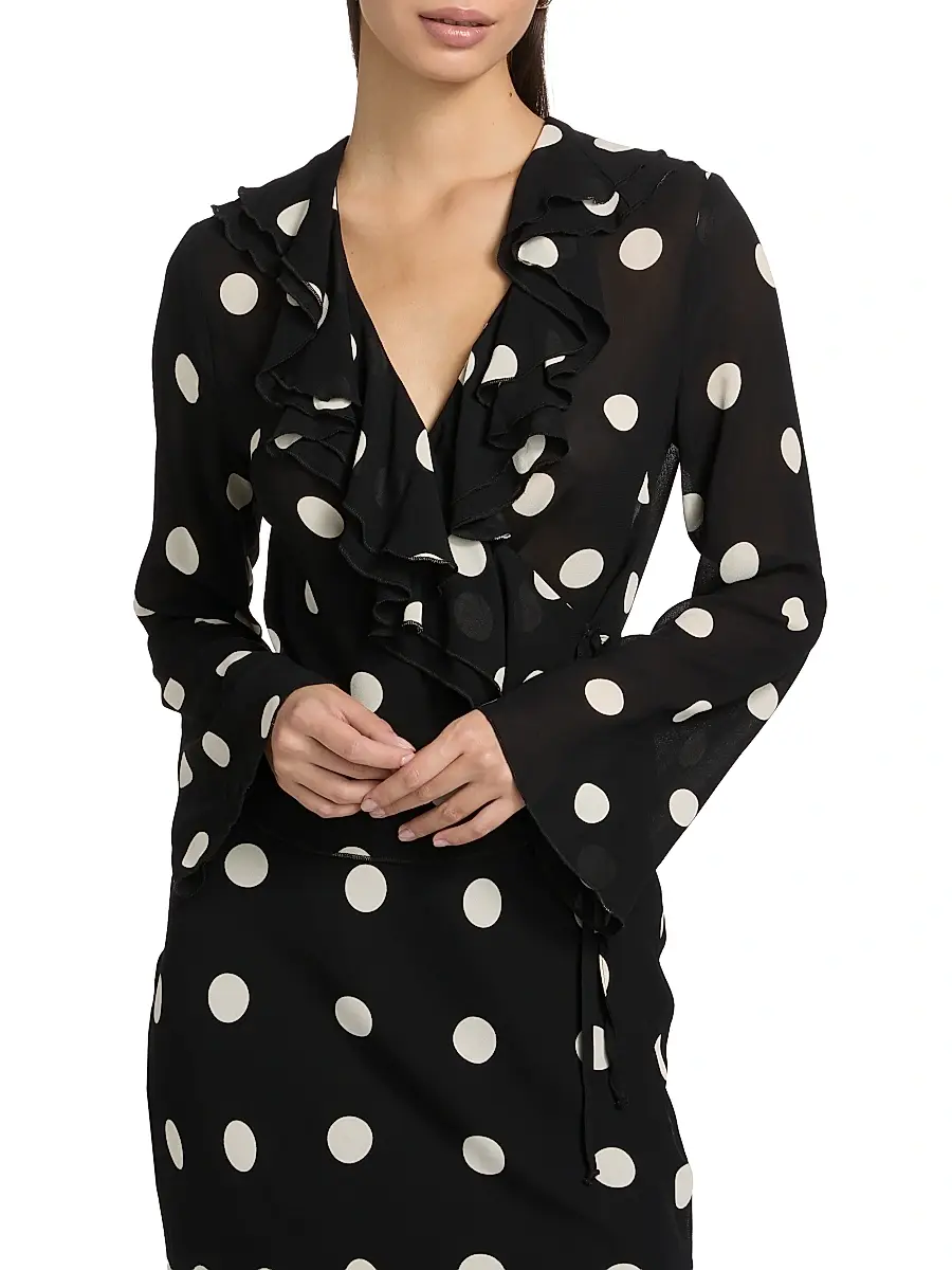 Reformation Women's Kilah Polka Dot Georgette Wrap Top - Moon Dot | Thumbnail 3
