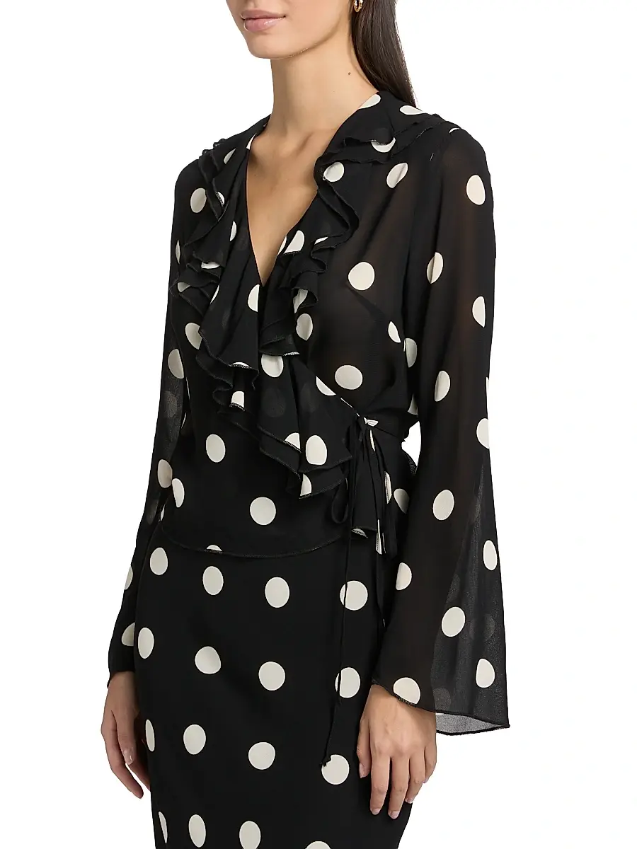 Reformation Women's Kilah Polka Dot Georgette Wrap Top - Moon Dot | Thumbnail 4
