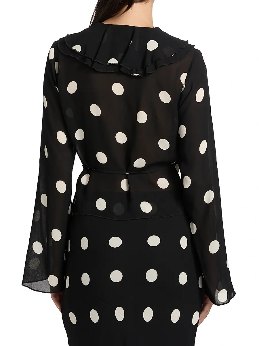 Reformation Women's Kilah Polka Dot Georgette Wrap Top - Moon Dot | Thumbnail 5
