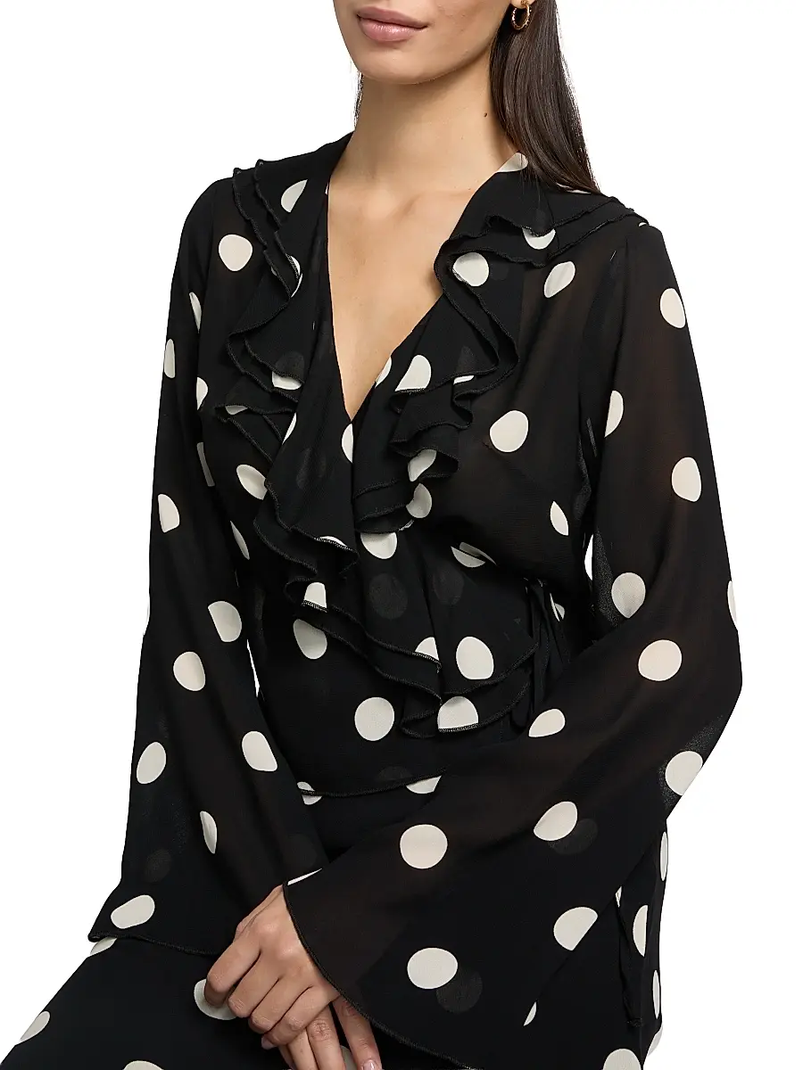Reformation Women's Kilah Polka Dot Georgette Wrap Top - Moon Dot | Thumbnail 6