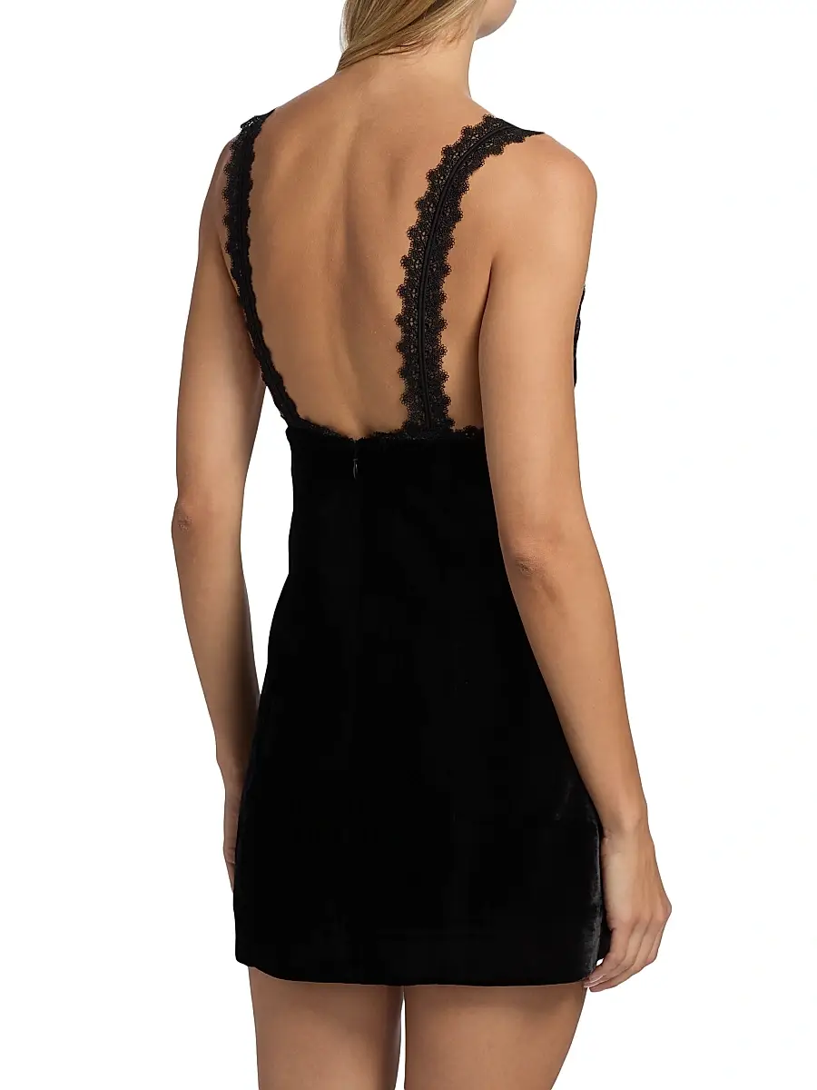 Ronny Kobo Women's Emmi Lace-Trim Bow Velvet Minidress | Thumbnail 5 Ronny Kobo Women's Emmi Lace-Trim Bow Velvet Minidress | Thumbnail 5