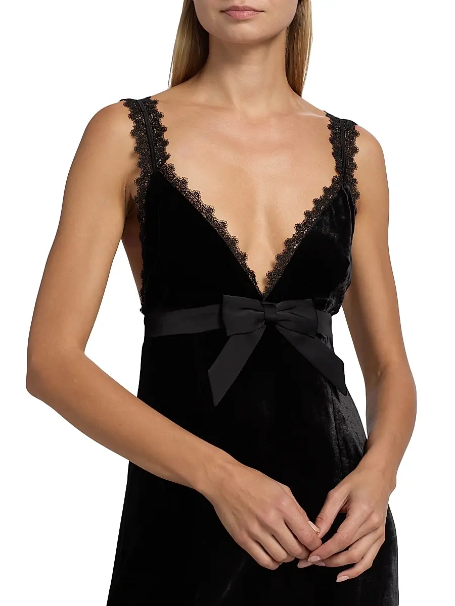 Ronny Kobo Women's Emmi Lace-Trim Bow Velvet Minidress | Thumbnail 6 Ronny Kobo Women's Emmi Lace-Trim Bow Velvet Minidress | Thumbnail 6