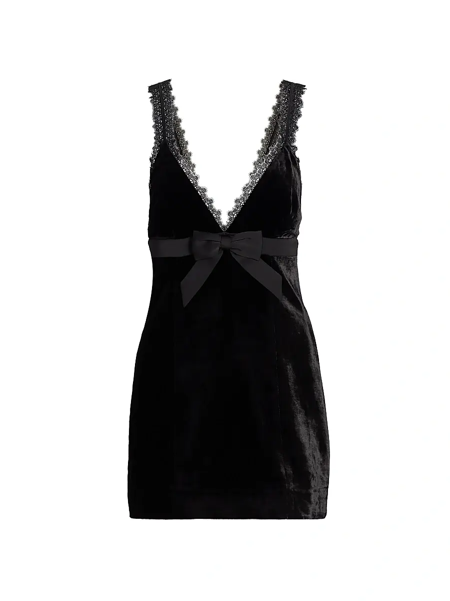 Ronny Kobo Women's Emmi Lace-Trim Bow Velvet Minidress - Black | Image 1 Ronny Kobo Women's Emmi Lace-Trim Bow Velvet Minidress - Black | Image 1