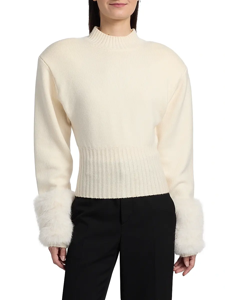 Ronny Kobo Women's Jenner Faux-Fur Cuff Knit Top | Thumbnail 3 Ronny Kobo Women's Jenner Faux-Fur Cuff Knit Top | Thumbnail 3