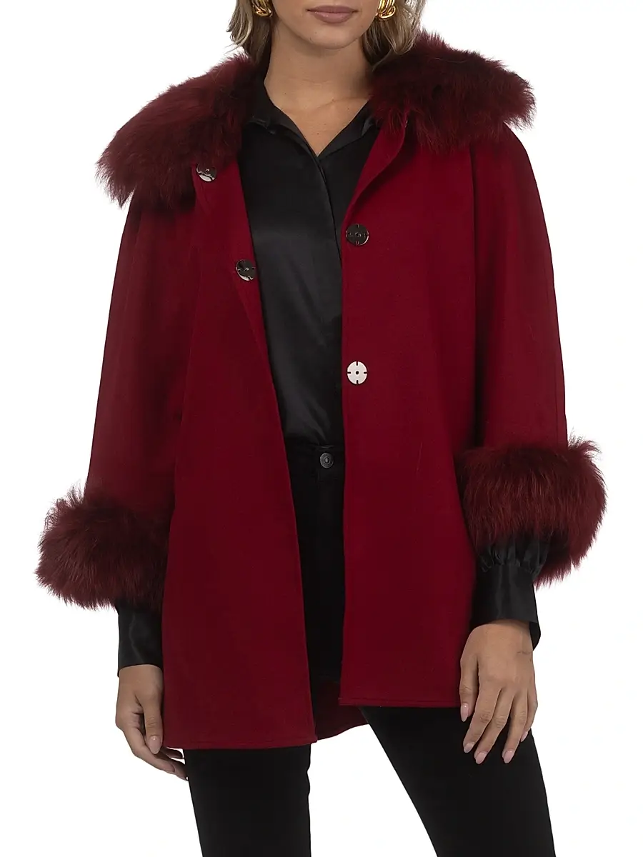 Gorski Women's Select Wool Coats with Select Lamb Collar and Cuffs - Wine | Thumbnail 2 Gorski Women's Select Wool Coats with Select Lamb Collar and Cuffs - Wine | Thumbnail 2