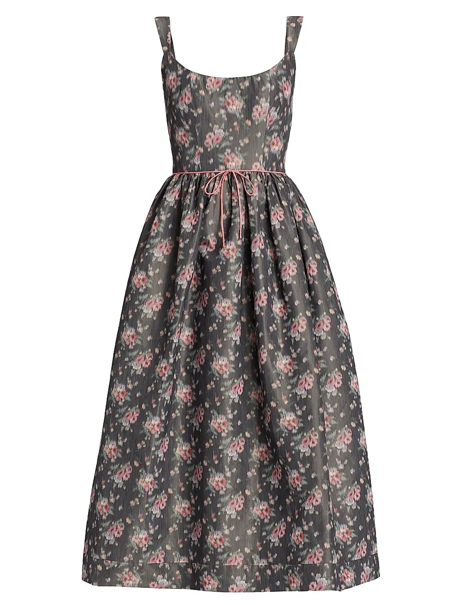 Markarian Women's Apple Taffeta Corset Midi-Dress - Shadow Floral Ikat | Image 1 Markarian Women's Apple Taffeta Corset Midi-Dress - Shadow Floral Ikat | Image 1