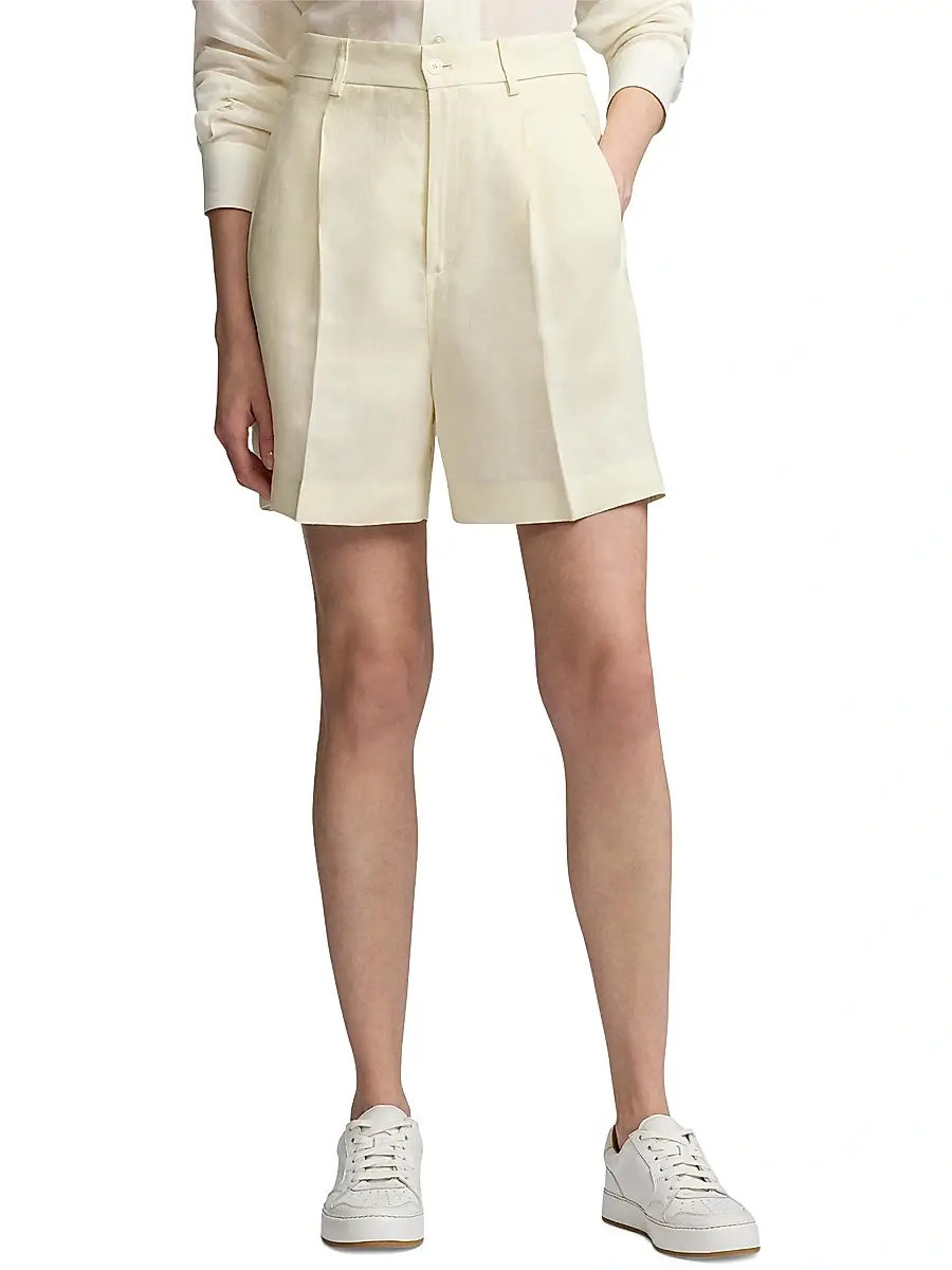 Ralph Lauren Collection Women's Tracy Linen Pleated Shorts - Lux Cream | Thumbnail 3