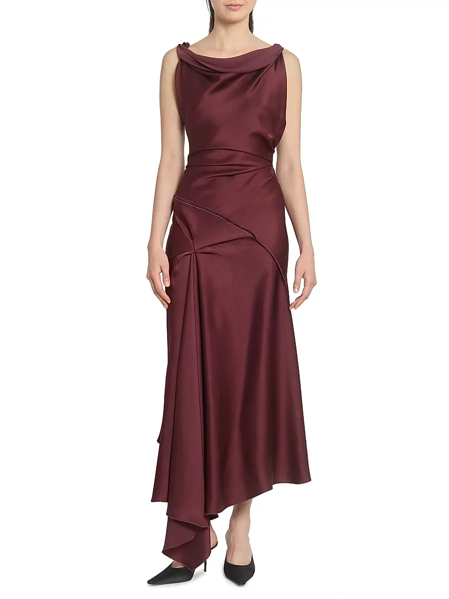 Victoria Beckham Women's Satin Asymmetric Draped Midi-Dress - Cinnabar Red | Thumbnail 3 Victoria Beckham Women's Satin Asymmetric Draped Midi-Dress - Cinnabar Red | Thumbnail 3