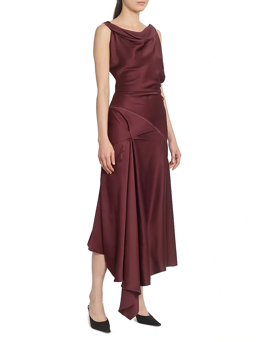 Victoria Beckham Women's Satin Asymmetric Draped Midi-Dress - Cinnabar Red | Thumbnail 4 Victoria Beckham Women's Satin Asymmetric Draped Midi-Dress - Cinnabar Red | Thumbnail 4