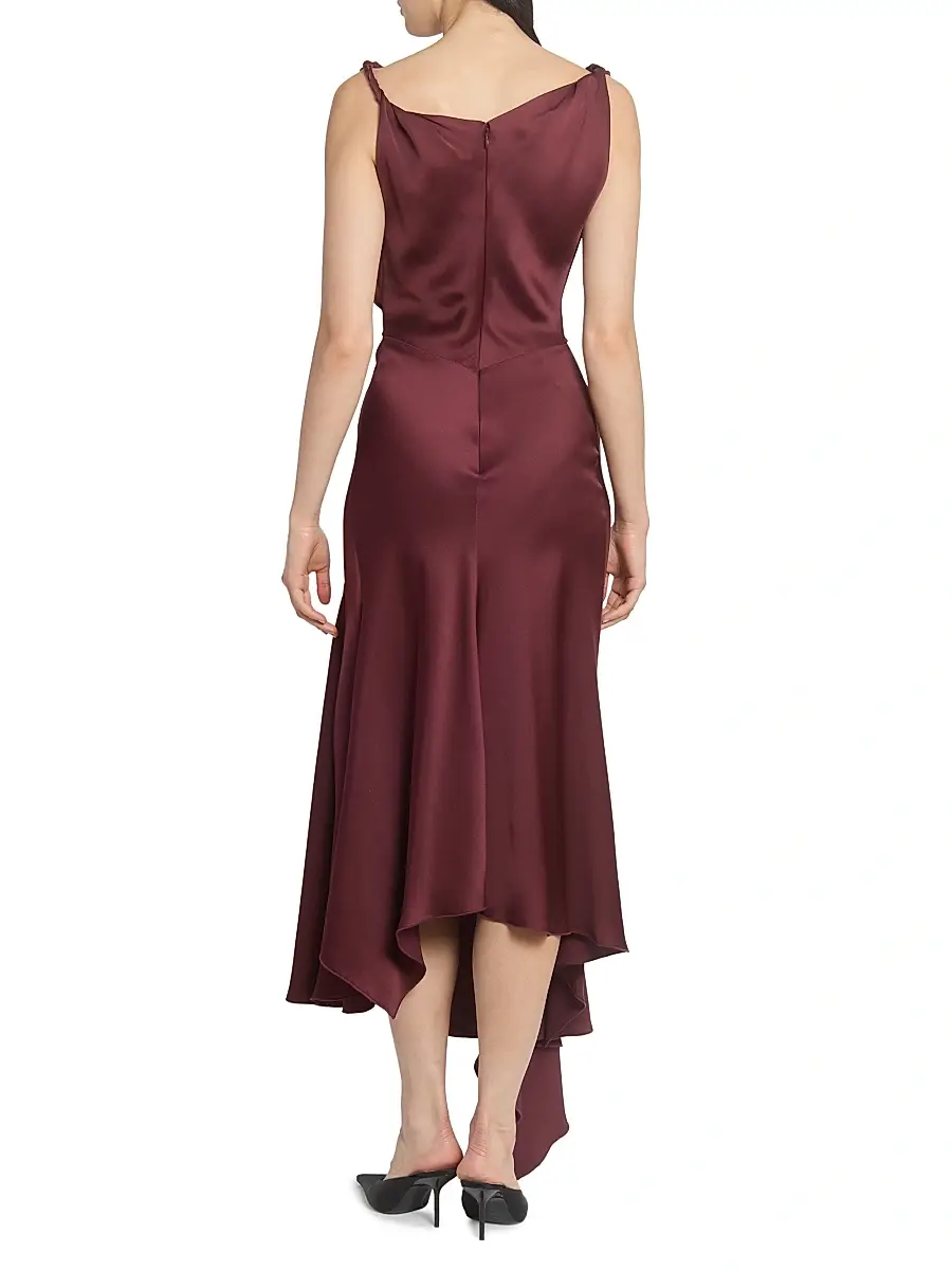 Victoria Beckham Women's Satin Asymmetric Draped Midi-Dress - Cinnabar Red | Thumbnail 5 Victoria Beckham Women's Satin Asymmetric Draped Midi-Dress - Cinnabar Red | Thumbnail 5