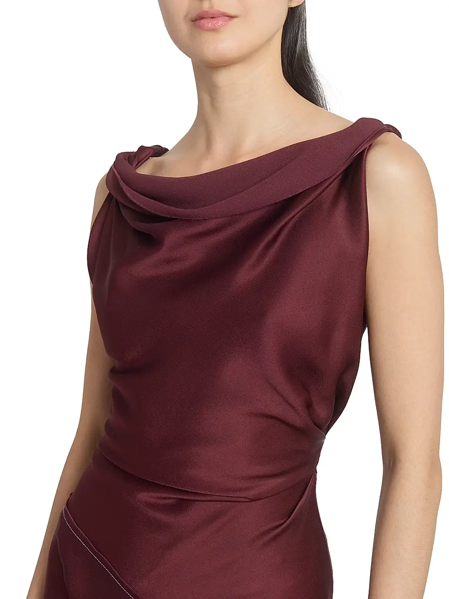 Victoria Beckham Women's Satin Asymmetric Draped Midi-Dress - Cinnabar Red | Thumbnail 6 Victoria Beckham Women's Satin Asymmetric Draped Midi-Dress - Cinnabar Red | Thumbnail 6