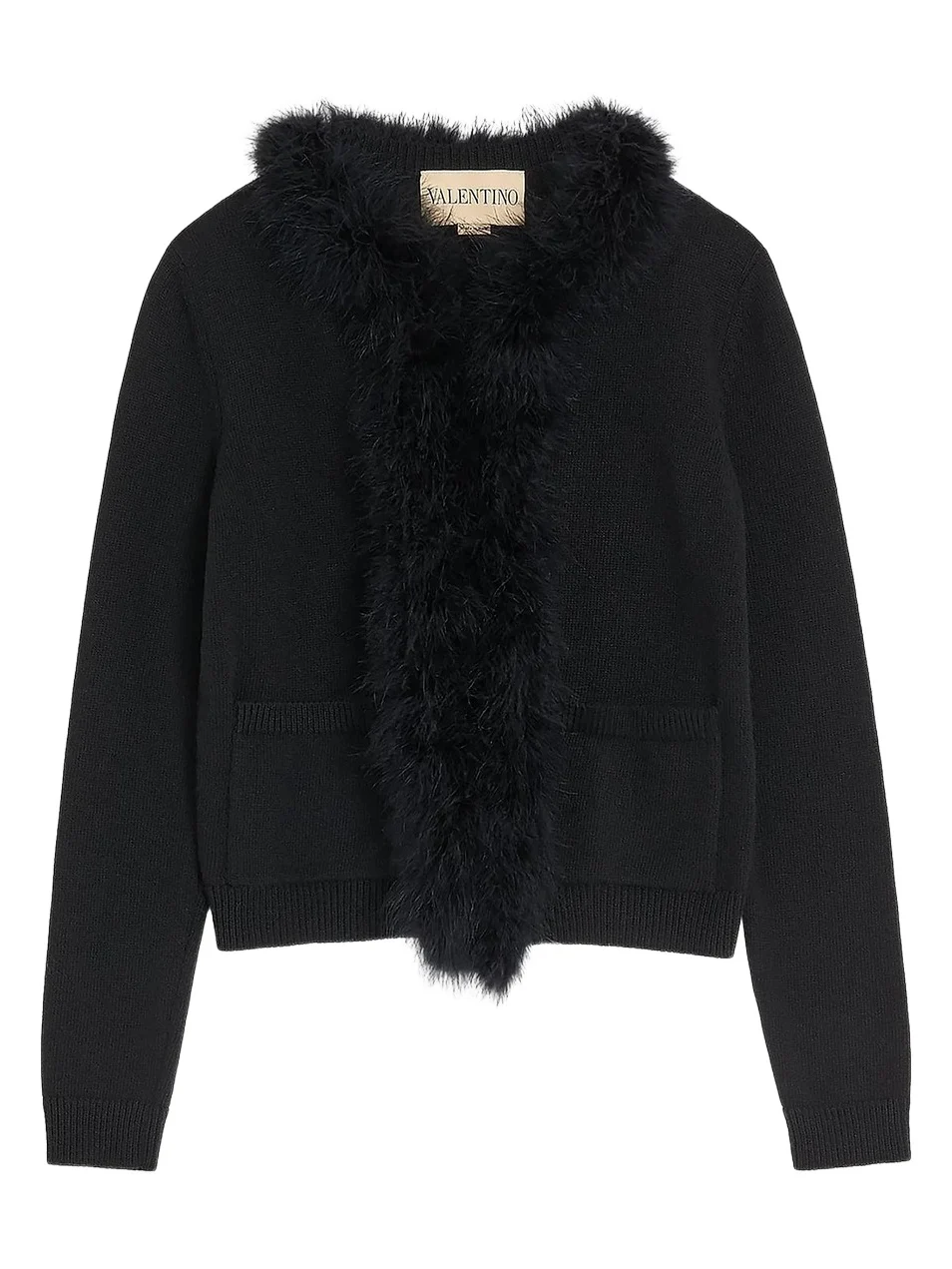 Women's Wool Cardigan with Feathers - Black Women's Wool Cardigan with Feathers - Black