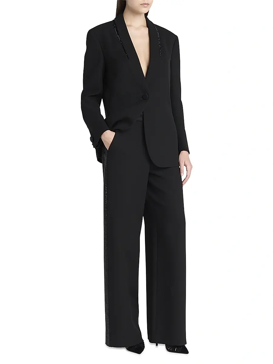 Giorgio Armani Women's Embellished Silk High-Rise Straight-Leg Pants - Black | Thumbnail 2