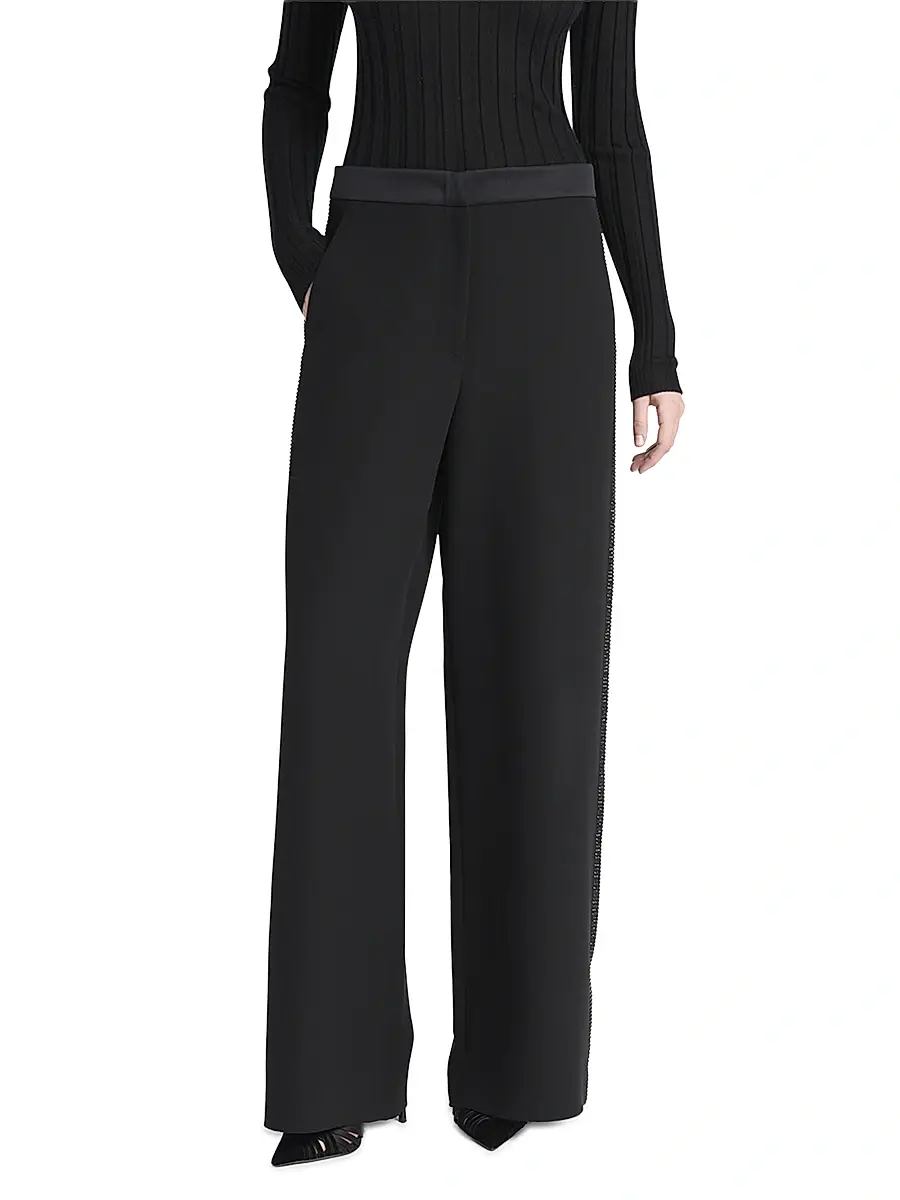 Giorgio Armani Women's Embellished Silk High-Rise Straight-Leg Pants - Black | Thumbnail 3