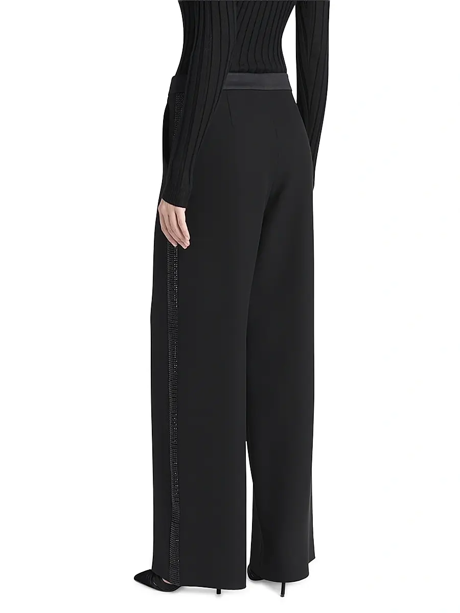 Giorgio Armani Women's Embellished Silk High-Rise Straight-Leg Pants - Black | Thumbnail 4
