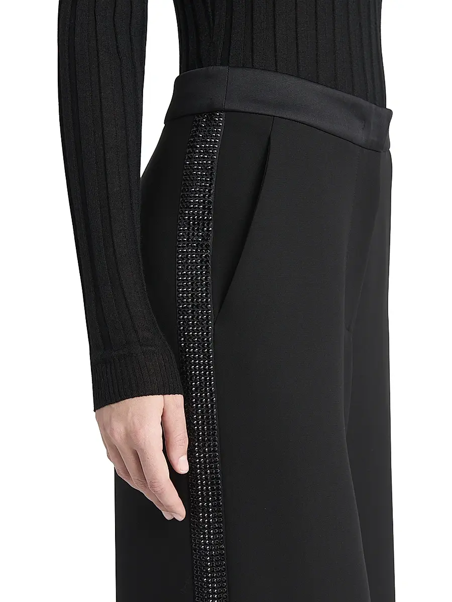 Giorgio Armani Women's Embellished Silk High-Rise Straight-Leg Pants - Black | Thumbnail 5