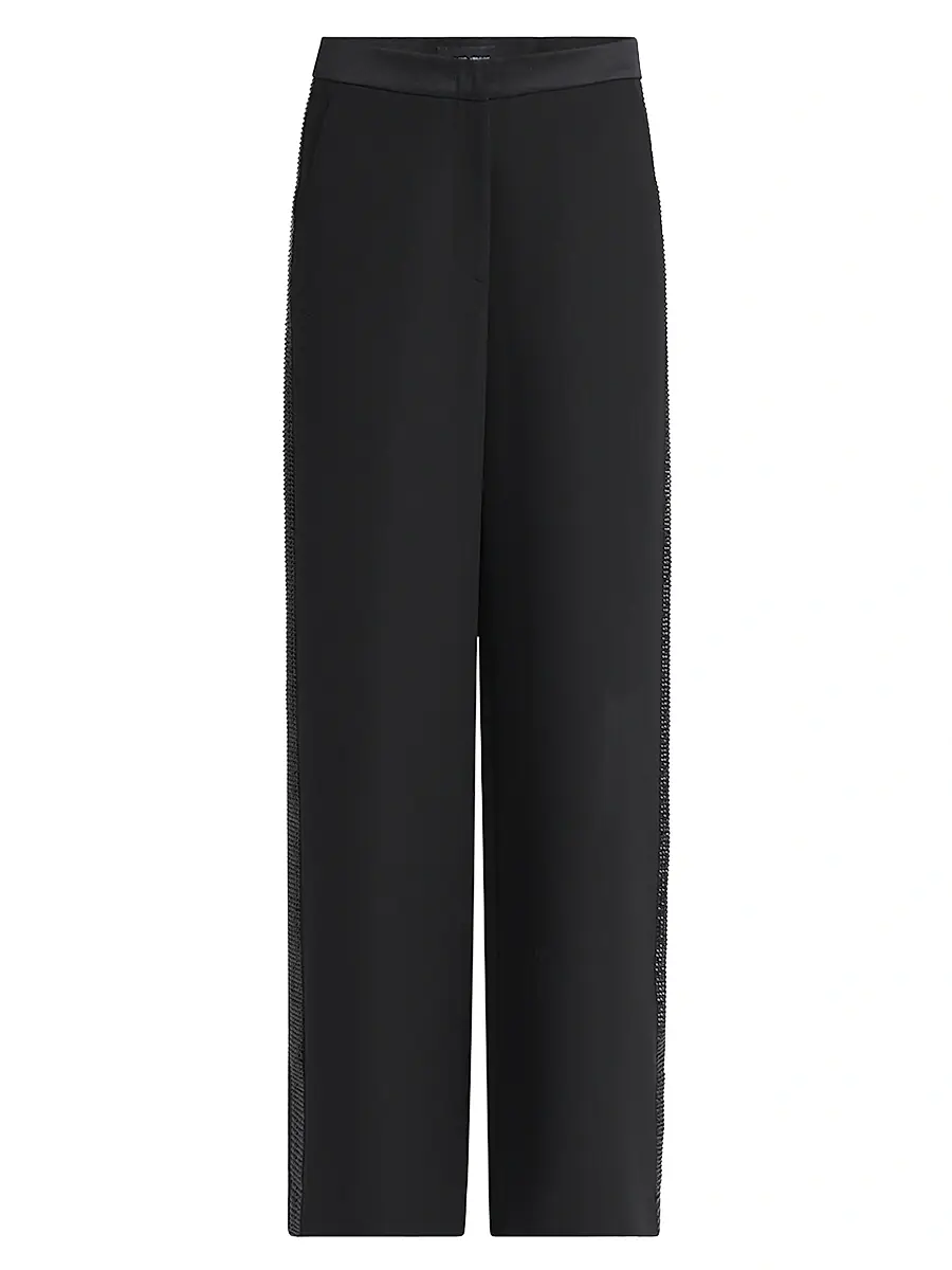 Giorgio Armani Women's Embellished Silk High-Rise Straight-Leg Pants - Black | Image 1 Giorgio Armani Women's Embellished Silk High-Rise Straight-Leg Pants - Black | Image 1