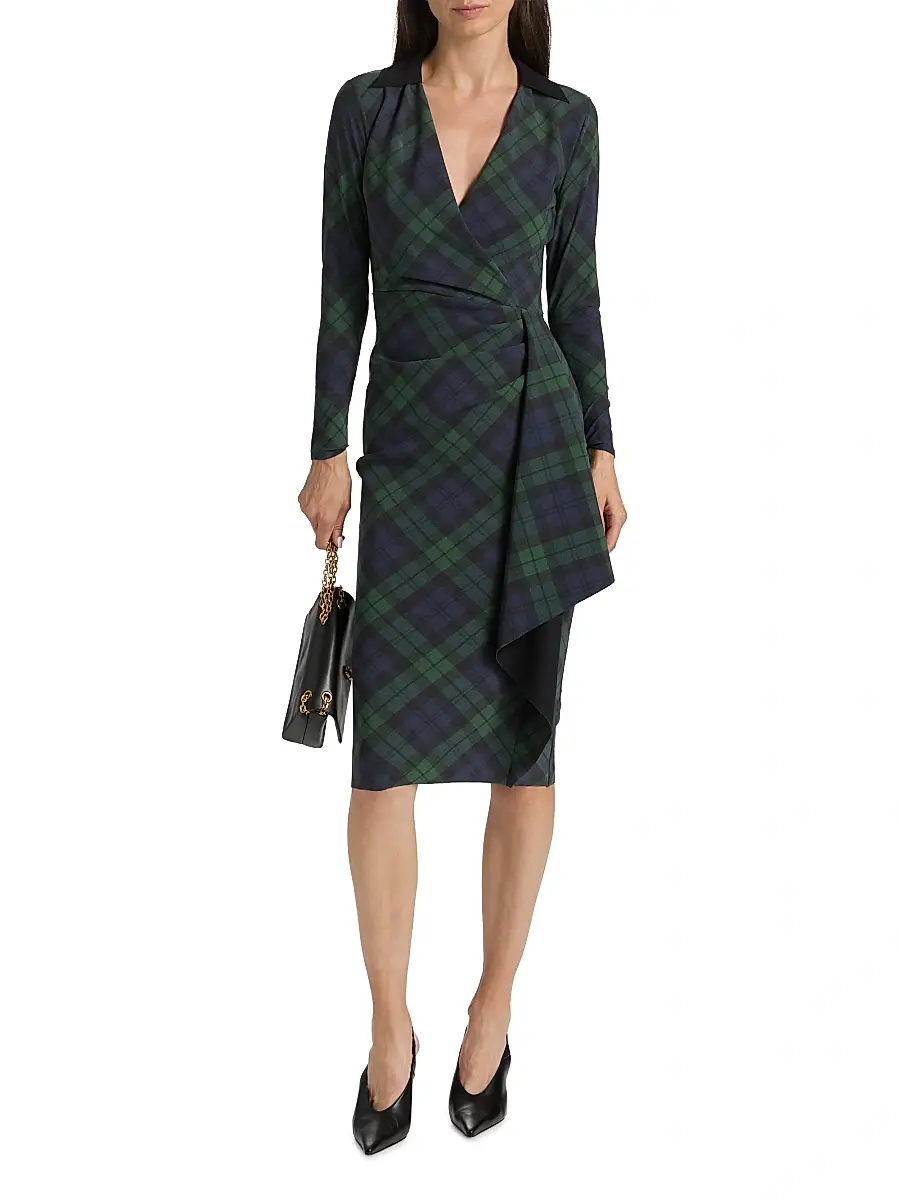 Chiara Boni La Petite Robe Women's Nevena Plaid Draped Surplice Midi-Dress | Thumbnail 2 Chiara Boni La Petite Robe Women's Nevena Plaid Draped Surplice Midi-Dress | Thumbnail 2