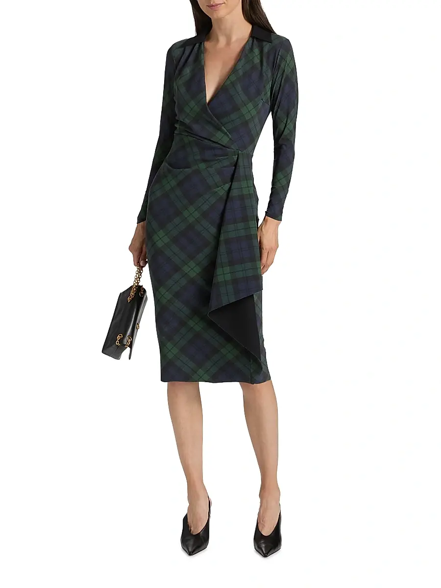 Chiara Boni La Petite Robe Women's Nevena Plaid Draped Surplice Midi-Dress | Thumbnail 3 Chiara Boni La Petite Robe Women's Nevena Plaid Draped Surplice Midi-Dress | Thumbnail 3