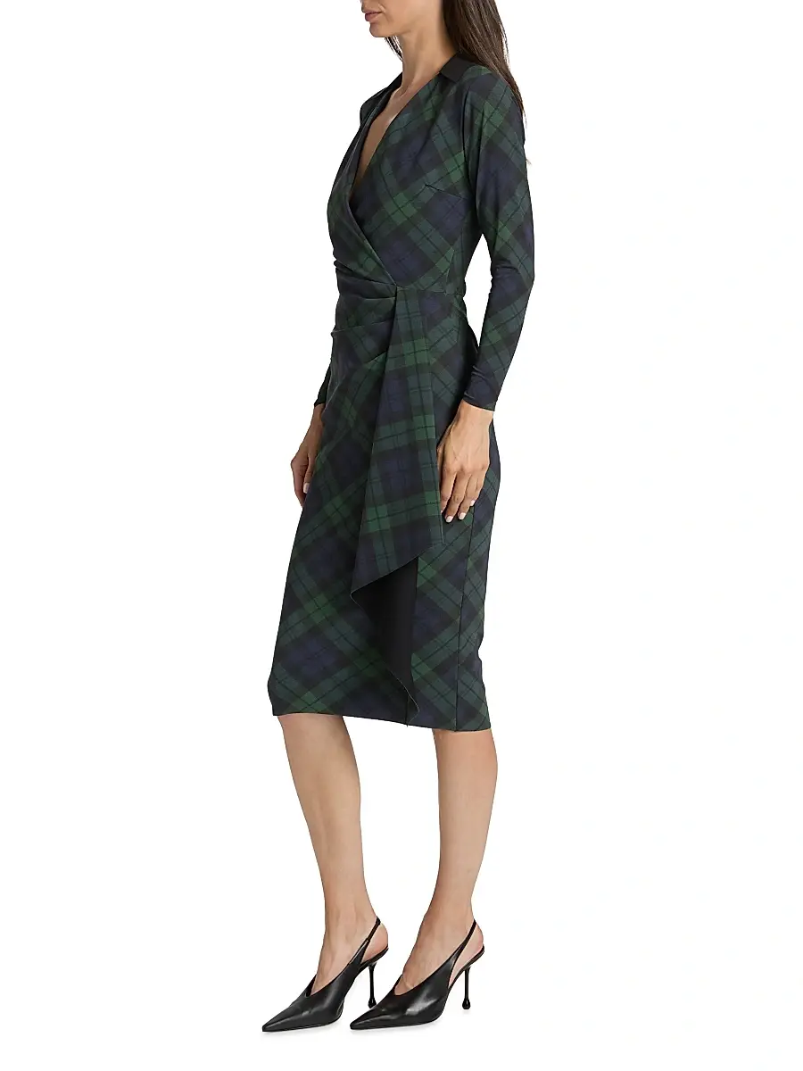 Chiara Boni La Petite Robe Women's Nevena Plaid Draped Surplice Midi-Dress | Thumbnail 4 Chiara Boni La Petite Robe Women's Nevena Plaid Draped Surplice Midi-Dress | Thumbnail 4