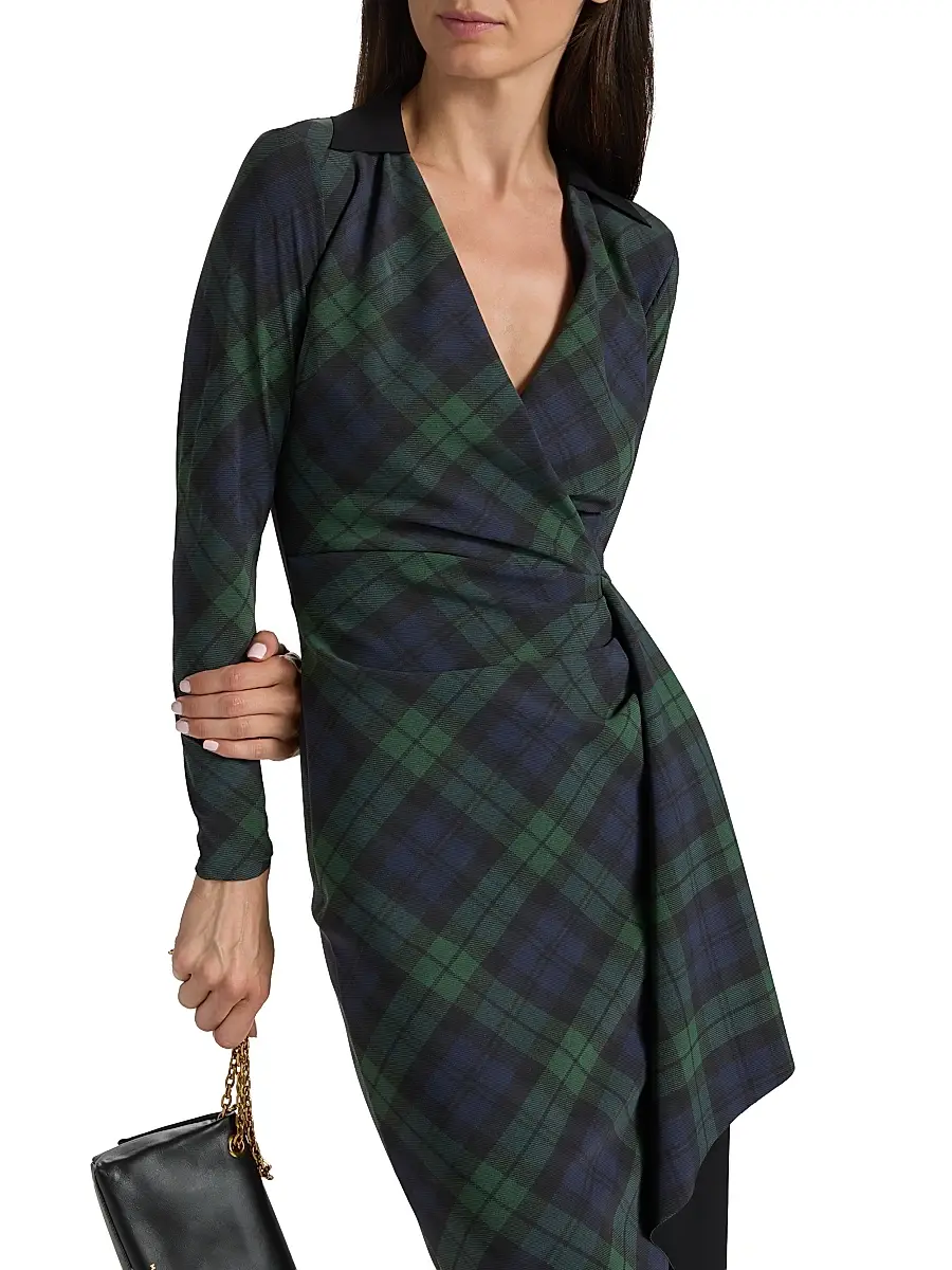 Chiara Boni La Petite Robe Women's Nevena Plaid Draped Surplice Midi-Dress | Thumbnail 6 Chiara Boni La Petite Robe Women's Nevena Plaid Draped Surplice Midi-Dress | Thumbnail 6