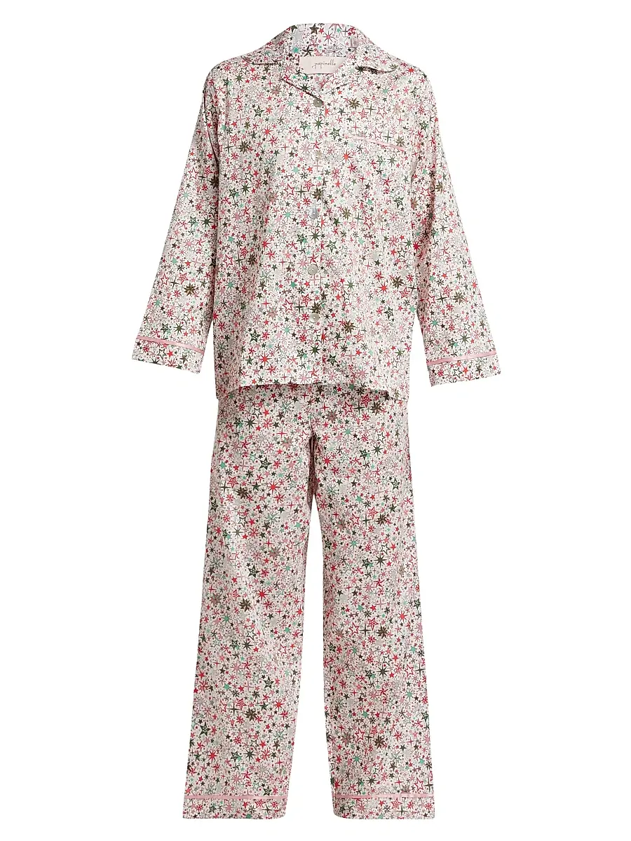 Papinelle Women's Christmas Stars Full Length Pajamas - Berry Pink | Image 1 Papinelle Women's Christmas Stars Full Length Pajamas - Berry Pink | Image 1