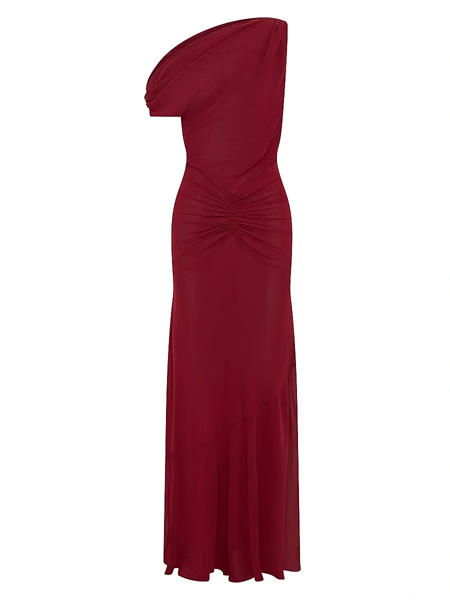 NICHOLAS Women's Elza Asymmetric Off-The-Shoulder Panelled Maxi Dress - Plum | Image 1 NICHOLAS Women's Elza Asymmetric Off-The-Shoulder Panelled Maxi Dress - Plum | Image 1